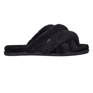 UGG Women's Cozy Black Slippers cross strap slides size US 8 furry Sherpa sandal